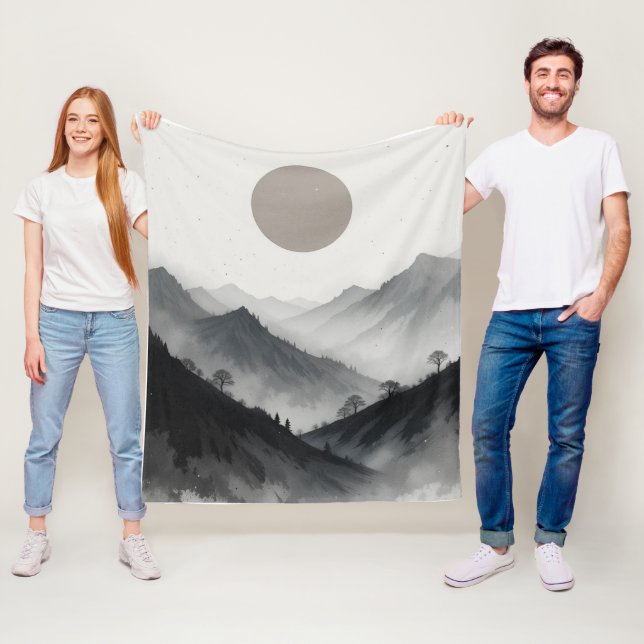 Couverture Polaire Paysage des Montagnes Noires et Blanches (En situation)