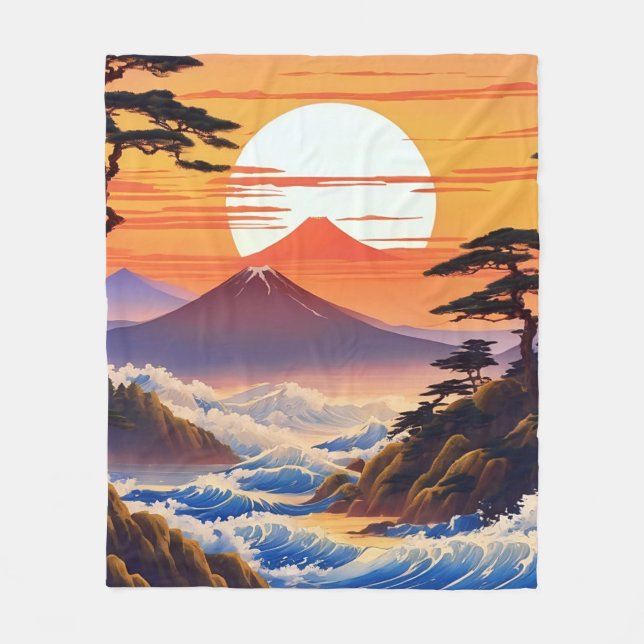 Couverture Polaire Paysage du coucher du soleil japonais (Devant)