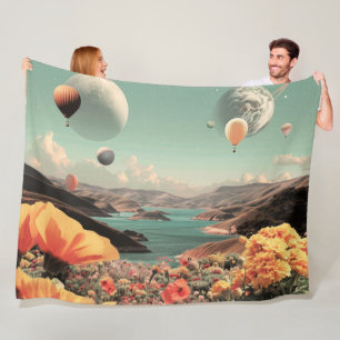 Couverture Polaire Paysage surréaliste avec ballons aérostatiques et