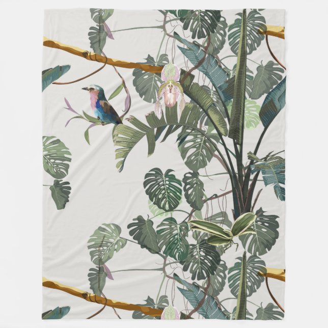 Couverture Polaire Paysage tropical vintage tropical, oiseau. (Devant)