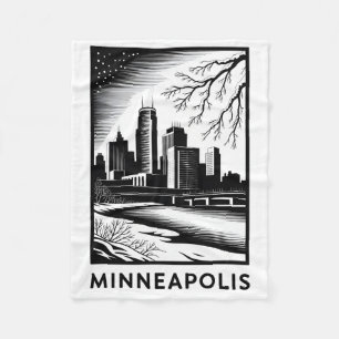 Couverture Polaire Paysage urbain de Minneapolis noir et blanc en gra