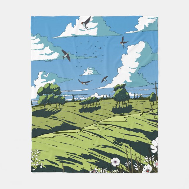 Couverture Polaire Paysage Vintage Japonais La Nuit (Devant)