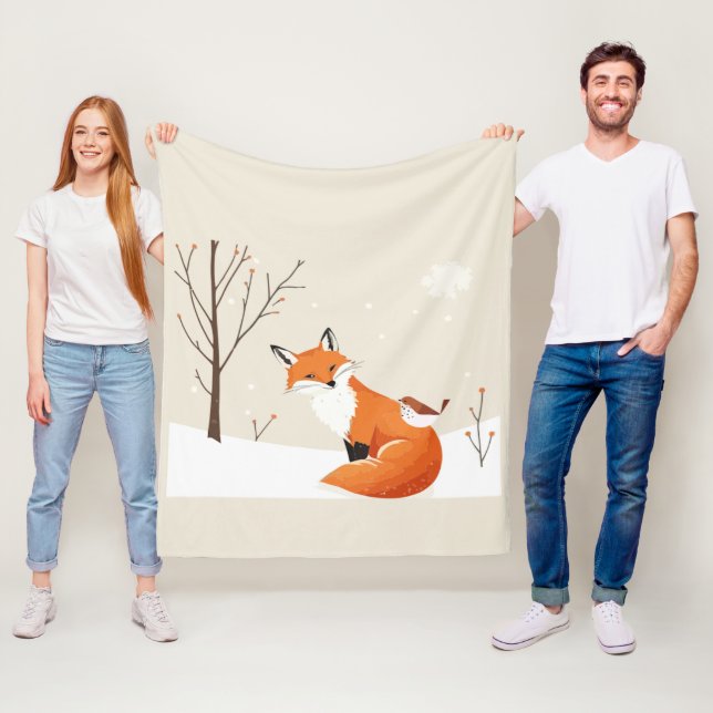 Couverture Polaire Peace Earth Minimalist Fox Bird Animal (En situation)