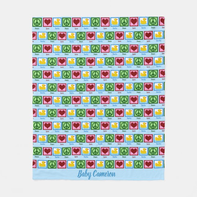Couverture Polaire Peace Love Canards mignon bébé personnalisé (Devant)