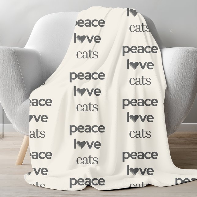 Couverture Polaire Peace Love Cats | Cream Cat Lover Modern Graphic (Créateur téléchargé)