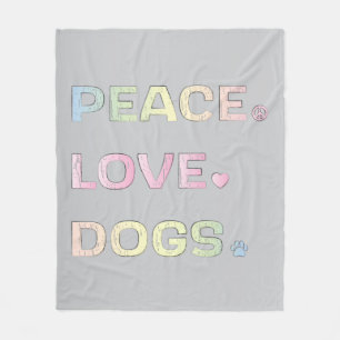 Couverture Polaire Peace Love Chiens avec Empreinte de patte et coeur