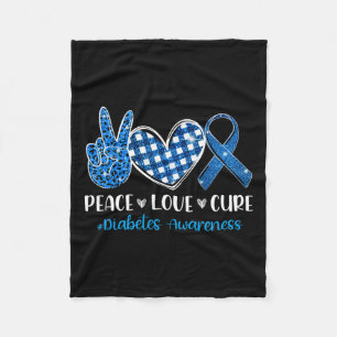 Couverture Polaire Peace Love Cure Grey Blue Ribbon Prix du diabète