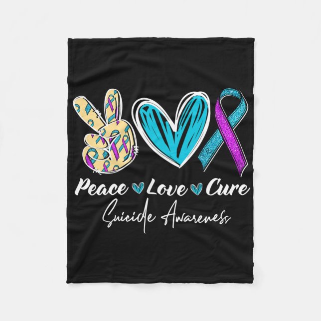 Couverture Polaire Peace Love Cure Suicide Prévention Coeur (Devant)