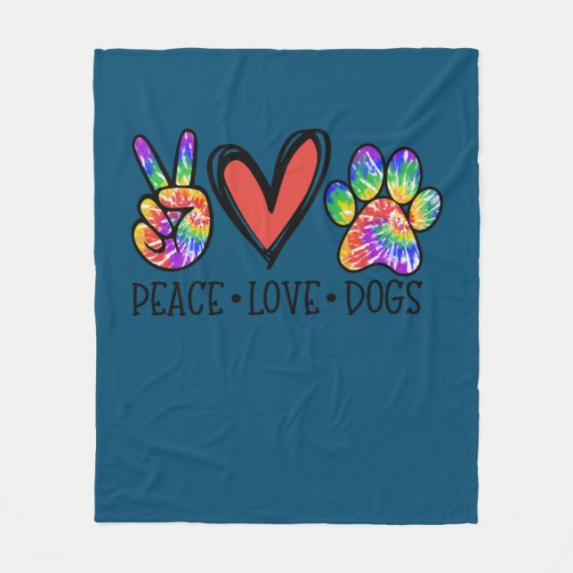 Couverture Polaire Peace Love Dogs Paws Tie Dye Rainbow Animal Rescue (Devant)