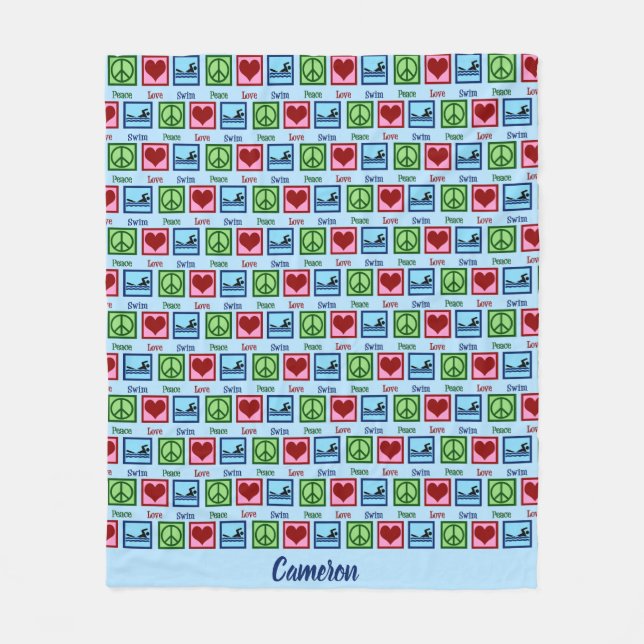 Couverture Polaire Peace Love Natation Custom Swim Team (Devant)
