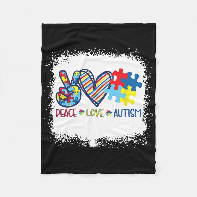 Couverture Polaire Peace Love Ribbon Sensibilisation sur l'autisme Ac (Devant)