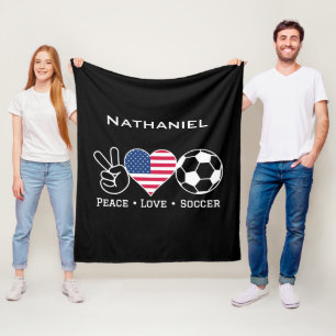 Couverture Polaire Peace Love Soccer USA Blanket Avec Nom