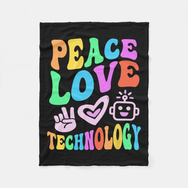 Couverture Polaire Peace Love Technologie Retro Ordinateur Vibes de p (Devant)