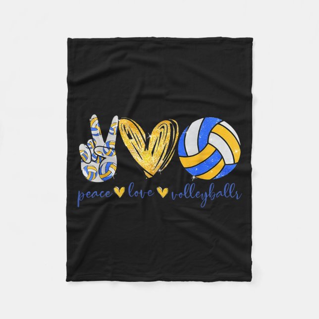 Couverture Polaire Peace Love Volleyball Retro Art Volleyball Player  (Devant)