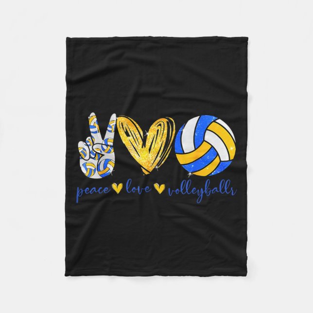 Couverture Polaire Peace Love Volleyball Retro Art Volleyball Player  (Devant)