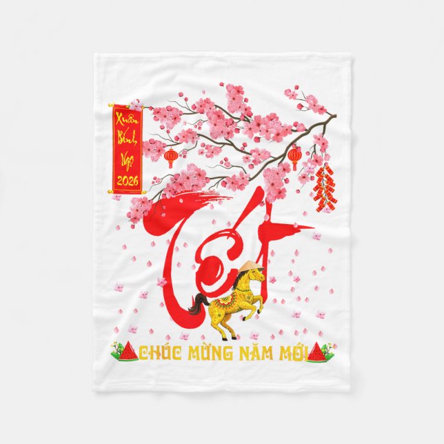 Couverture Polaire Peach Blossom Vietnamese Lunar New Year Horse 2026 (Devant)