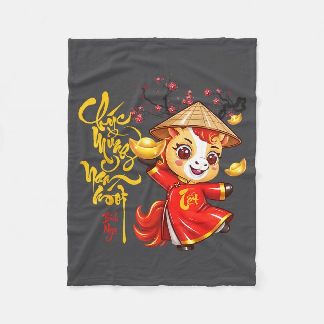 Couverture Polaire Peach Blossom Vietnamese Lunar New Year Horse 2026 (Devant)