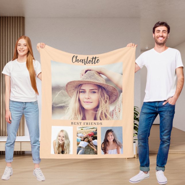 Couverture Polaire Peach photo collage fille amis (Créateur téléchargé)