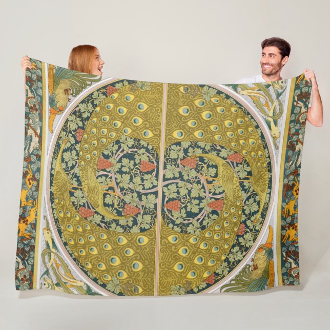 Couverture Polaire Peacock Art Nouveau Style rond design complexe (En situation)