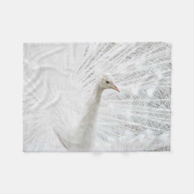 Couverture Polaire Peacock blanc belles plumes (Devant (Horizontal))