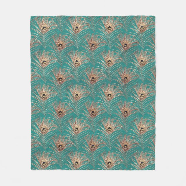Couverture Polaire Peacock motif parties scintillant or turquoise élé (Devant)