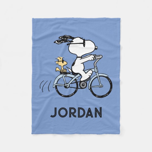 Couverture Polaire Peanuts | Snoopy & Woodstock à bicyclette (Devant)