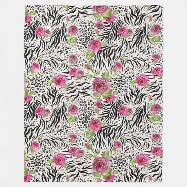 Couverture Polaire Peau Animal Impression Et Rose (Devant)