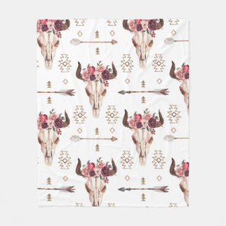 Couverture Polaire Peau de taureau natif et flèches patte sans soudur