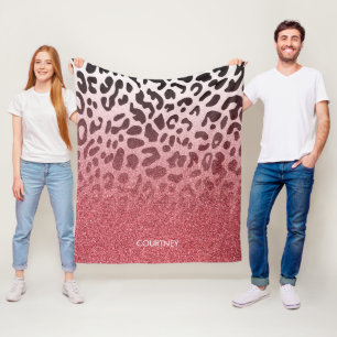 Couverture Polaire Peau rose de léopard de parties scintillantes