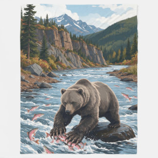 Couverture Polaire Pêche au saumon de rivière ours grizzly d'Alaska