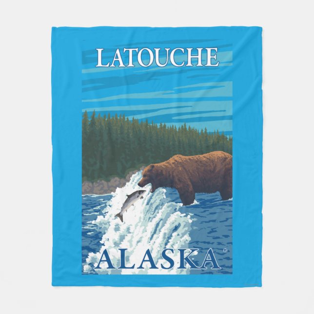 Couverture Polaire Pêche d'ours en rivière - Latouche, Alaska (Devant)