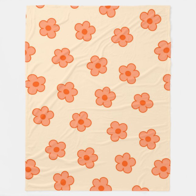 Couverture Polaire Pêche Whimsical & Orange Floral Retro, Gaie, (Devant)