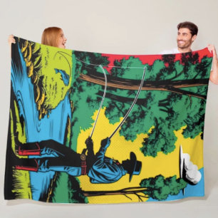 Couverture Polaire Pêcheur Cowboy sur la Rive de la Rivière Plaid en