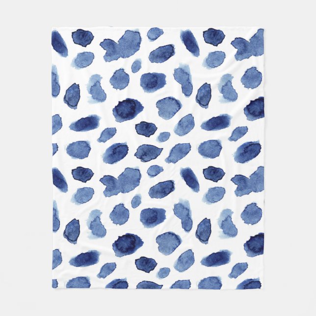 Couverture Polaire Peint À La Main, Aquarelle Bleue Taches. (Devant)