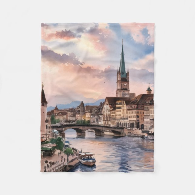 Couverture Polaire Peinture à l'aquarelle de Zurich Suisse (Devant)