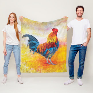 Couverture Polaire Peinture à l'huile colorée d'art numérique de coq