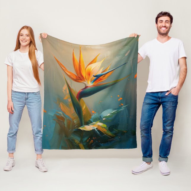 Couverture Polaire Peinture à l'huile d'Oiseau du Paradis (En situation)