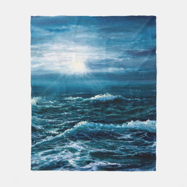 Couverture Polaire  peinture à l'huile montrant les vagues de l'océan (Devant)