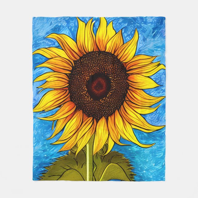 Couverture Polaire Peinture Abstraite de tournesol (Devant)