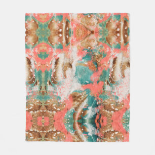 Couverture Polaire Peinture Abstraite moderne Coral Turquoise Or Blan