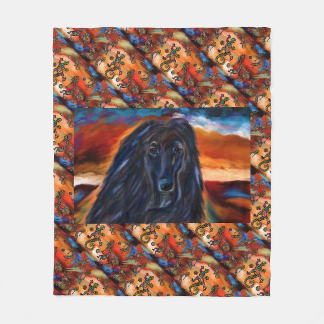 Couverture Polaire Peinture artistique afghane Hound Kokopelli (Devant)