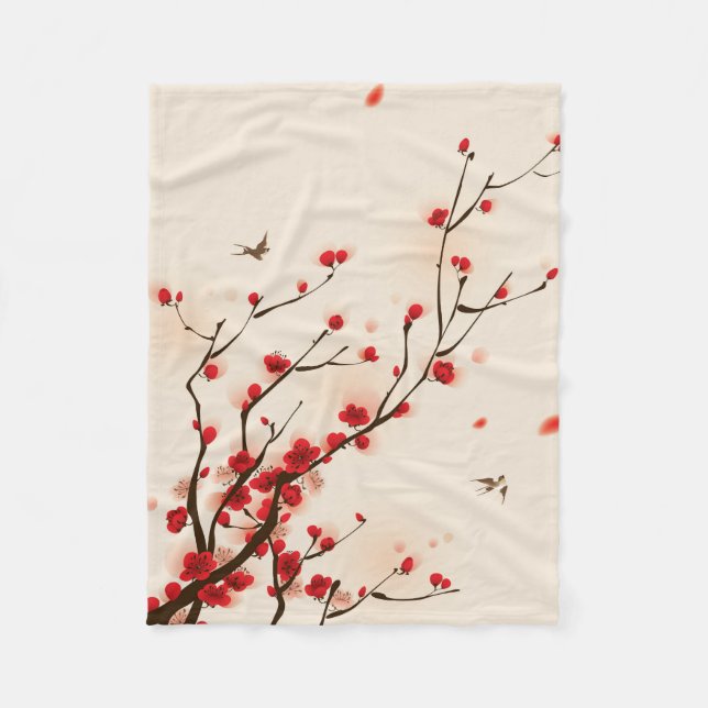 Couverture Polaire Peinture asiatique de style, fleur de prune au (Devant)