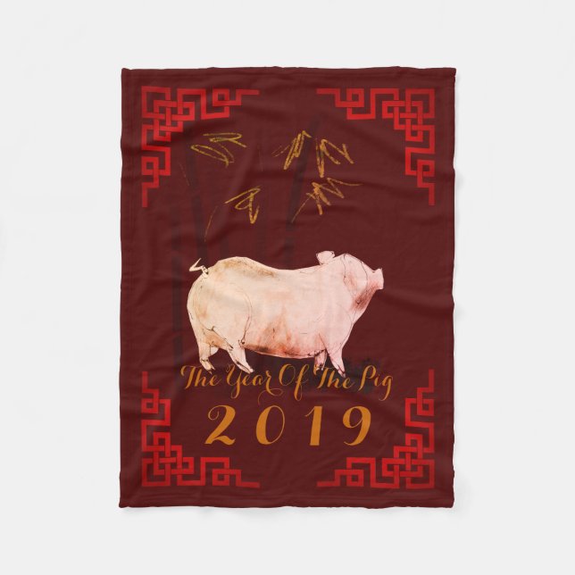 Couverture Polaire Peinture Bambou Chinois Frame Pig Année 2019 Fleec (Devant)