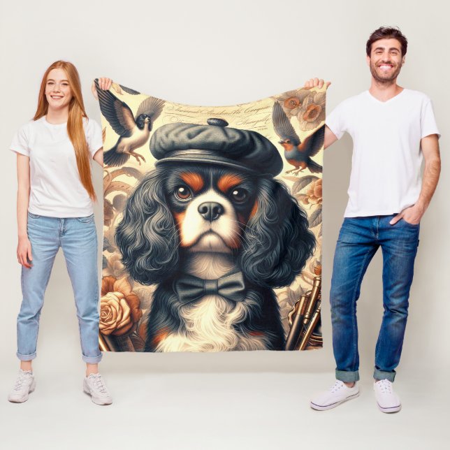 Couverture Polaire Peinture Cavalier King Charles Spaniel (En situation)