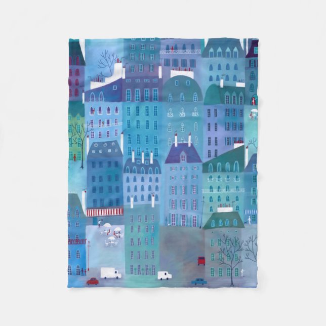 Couverture Polaire Peinture Cityscape Paris en bleu (Devant)