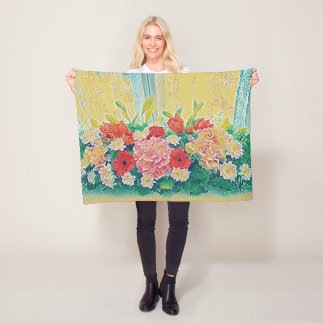 Couverture Polaire Peinture colorée de fleurs (En situation)