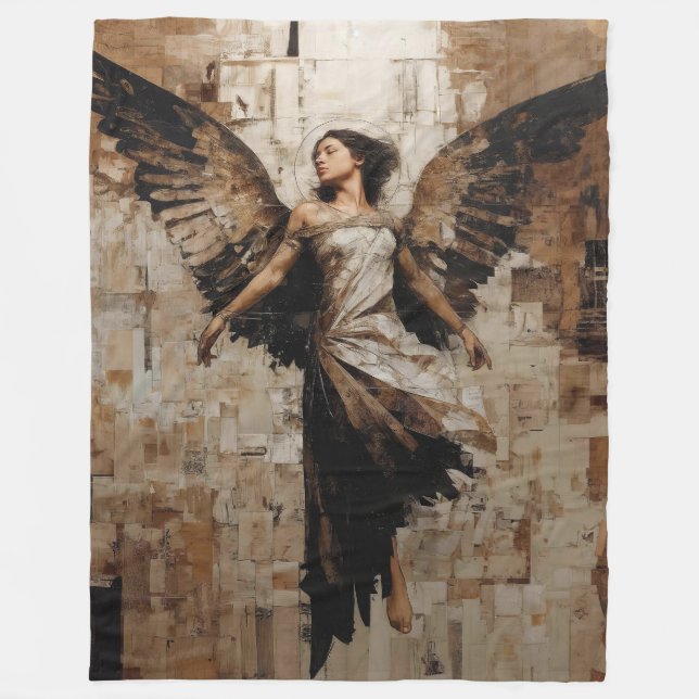 Couverture Polaire Peinture d'ange ailé éthéré dans des tons terreux (Devant)