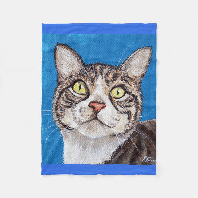 Couverture Polaire Peinture de chat tigré (Devant)