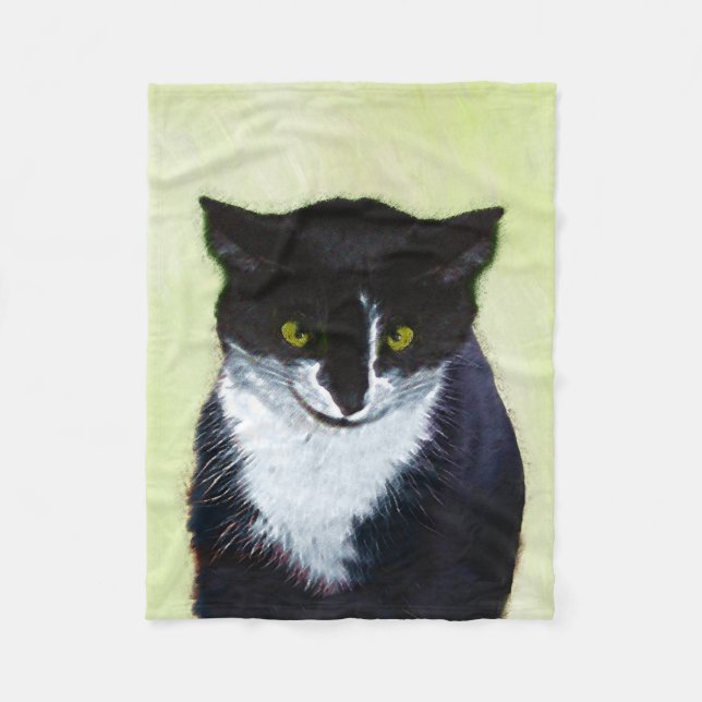Couverture Polaire Peinture de chat Tuxedo - Cute Original Cat Art (Devant)