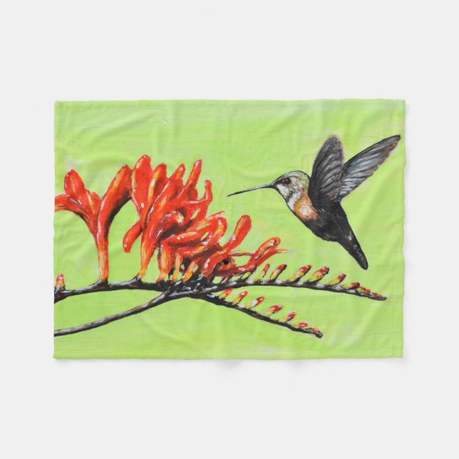 Couverture Polaire Peinture de colibri et de crocosmia (Devant (Horizontal))